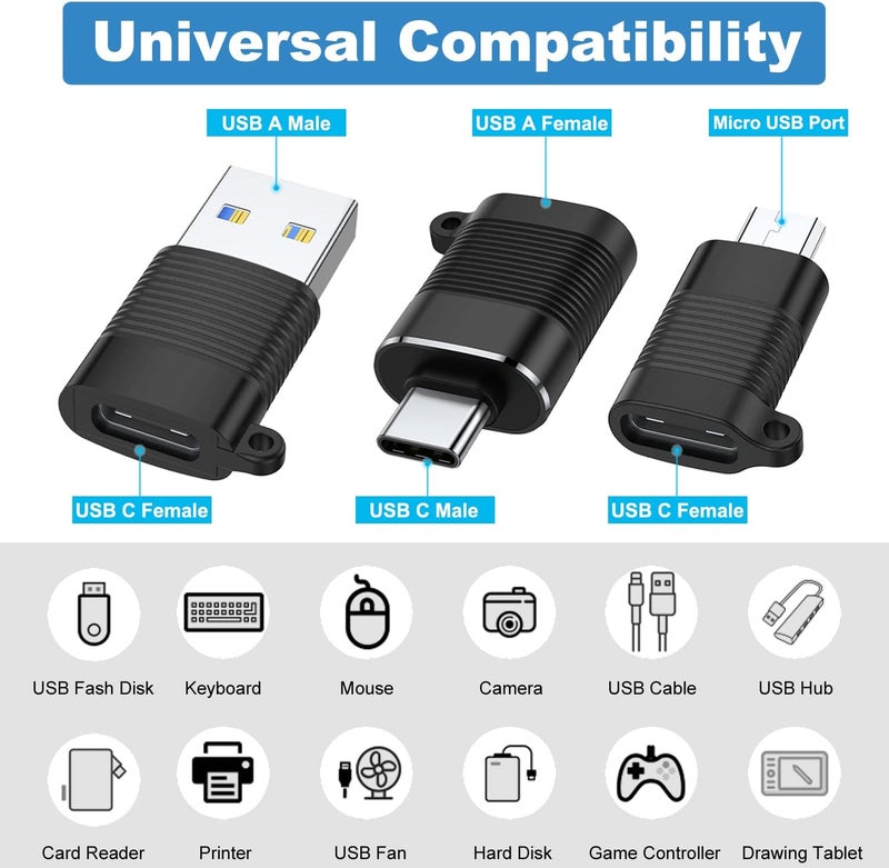 AreMe USB C Adapter (6 Pack), Micro USB Male to USB C Female Adapter, USB 3.0 to Type C Converter Connector (Black) - Image 2